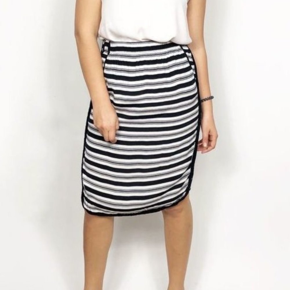 Loft M Women's Black White Striped Pocket‎ Straight Pencil Skirt